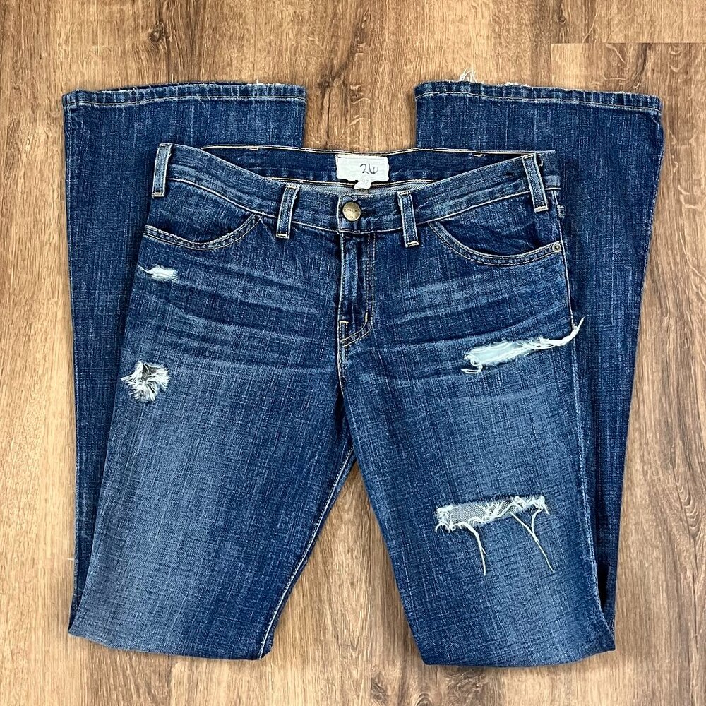 Current/Elliott Blue Distressed Flare Jeans